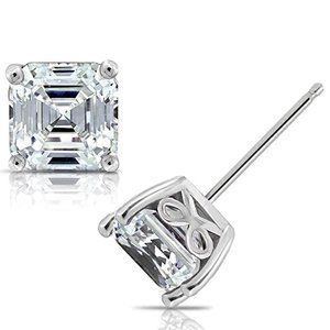 Platinum Plated Sterling Silver Fancy Shape Stud Earrings Asscher-Cut